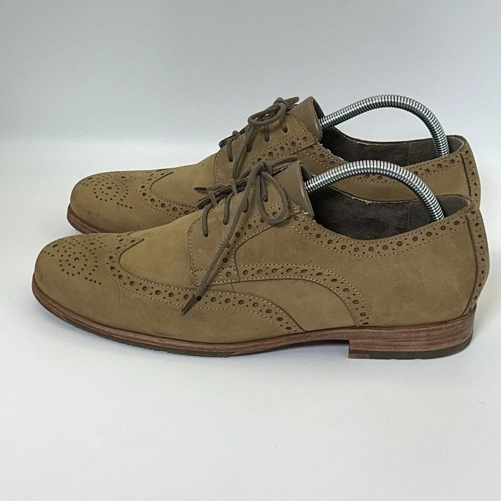 Rockport Brown Suede‎ Leather Tan Wingtip Oxford Dress Shoes Men's 9 Worn Once